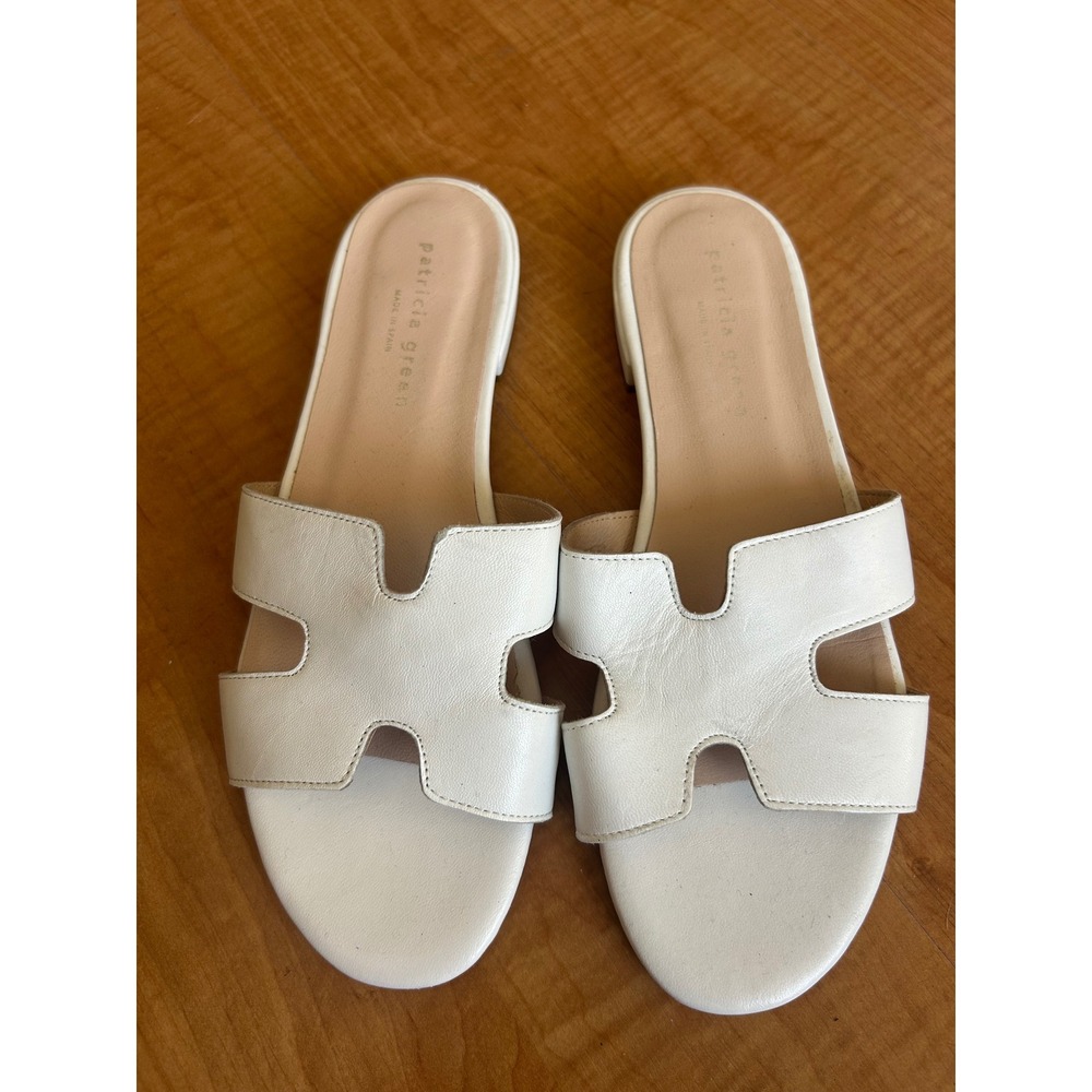 Patricia Green Hallie White Leather H-Strap Slide Sandals Made in Spain Size 7